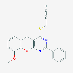 molecular formula C21H16N2O2S B3412243 9-methoxy-2-phenyl-4-(prop-2-yn-1-ylthio)-5H-chromeno[2,3-d]pyrimidine CAS No. 931314-50-0