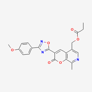 molecular formula C22H19N3O6 B3412264 (3-(3-(4-methoxyphenyl)-1,2,4-oxadiazol-5-yl)-8-methyl-2-oxo-2H-pyrano[2,3-c]pyridin-5-yl)methyl propionate CAS No. 931363-63-2