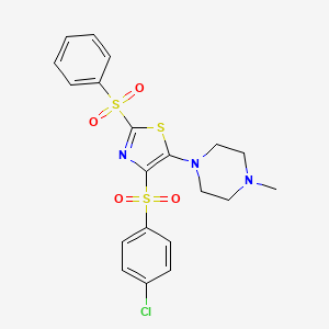 molecular formula C20H20ClN3O4S3 B3412271 4-((4-Chlorophenyl)sulfonyl)-5-(4-methylpiperazin-1-yl)-2-(phenylsulfonyl)thiazole CAS No. 931706-39-7