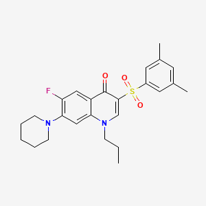 molecular formula C25H29FN2O3S B3412288 3-((3,5-dimethylphenyl)sulfonyl)-6-fluoro-7-(piperidin-1-yl)-1-propylquinolin-4(1H)-one CAS No. 931739-75-2