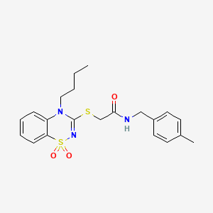 molecular formula C21H25N3O3S2 B3412328 2-((4-butyl-1,1-dioxido-4H-benzo[e][1,2,4]thiadiazin-3-yl)thio)-N-(4-methylbenzyl)acetamide CAS No. 932967-30-1