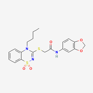molecular formula C20H21N3O5S2 B3412341 N-(2H-1,3-benzodioxol-5-yl)-2-[(4-butyl-1,1-dioxo-4H-1lambda6,2,4-benzothiadiazin-3-yl)sulfanyl]acetamide CAS No. 932967-70-9