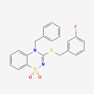 molecular formula C21H17FN2O2S2 B3412349 4-benzyl-3-[(3-fluorobenzyl)thio]-4H-1,2,4-benzothiadiazine 1,1-dioxide CAS No. 932968-65-5