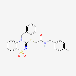 molecular formula C24H23N3O3S2 B3412366 2-((4-benzyl-1,1-dioxido-4H-benzo[e][1,2,4]thiadiazin-3-yl)thio)-N-(4-methylbenzyl)acetamide CAS No. 932968-74-6