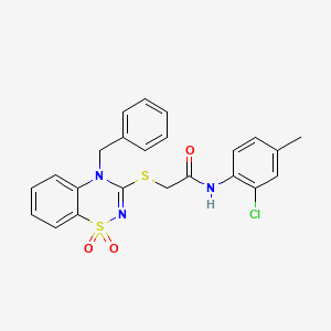 B3412383 2-[(4-benzyl-1,1-dioxo-4H-1lambda6,2,4-benzothiadiazin-3-yl)sulfanyl]-N-(2-chloro-4-methylphenyl)acetamide CAS No. 932968-96-2