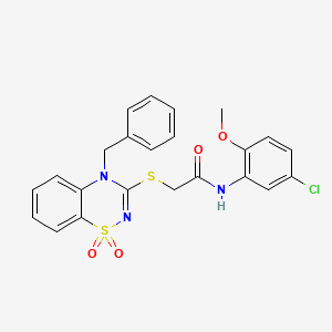 molecular formula C23H20ClN3O4S2 B3412400 2-((4-benzyl-1,1-dioxido-4H-benzo[e][1,2,4]thiadiazin-3-yl)thio)-N-(5-chloro-2-methoxyphenyl)acetamide CAS No. 932969-48-7