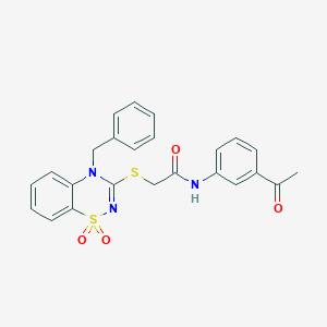 molecular formula C24H21N3O4S2 B3412402 N-(3-acetylphenyl)-2-[(4-benzyl-1,1-dioxido-4H-1,2,4-benzothiadiazin-3-yl)thio]acetamide CAS No. 932969-64-7