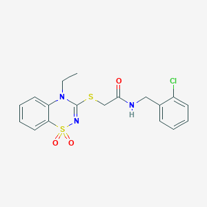 molecular formula C18H18ClN3O3S2 B3412407 N-(2-chlorobenzyl)-2-[(4-ethyl-1,1-dioxido-4H-1,2,4-benzothiadiazin-3-yl)thio]acetamide CAS No. 932969-75-0