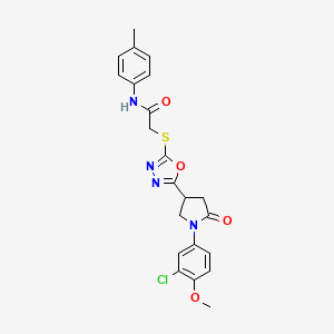 molecular formula C22H21ClN4O4S B3412418 2-((5-(1-(3-chloro-4-methoxyphenyl)-5-oxopyrrolidin-3-yl)-1,3,4-oxadiazol-2-yl)thio)-N-(p-tolyl)acetamide CAS No. 932974-01-1