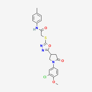 molecular formula C22H21ClN4O4S B3412418 2-({5-[1-(3-chloro-4-methoxyphenyl)-5-oxopyrrolidin-3-yl]-1,3,4-oxadiazol-2-yl}sulfanyl)-N-(4-methylphenyl)acetamide CAS No. 932974-01-1