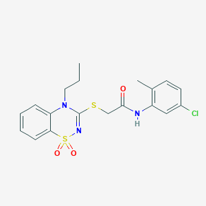 molecular formula C19H20ClN3O3S2 B3412454 N-(5-chloro-2-methylphenyl)-2-((1,1-dioxido-4-propyl-4H-benzo[e][1,2,4]thiadiazin-3-yl)thio)acetamide CAS No. 932992-89-7