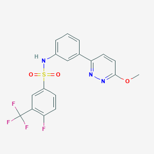 molecular formula C18H13F4N3O3S B3412481 4-fluoro-N-(3-(6-methoxypyridazin-3-yl)phenyl)-3-(trifluoromethyl)benzenesulfonamide CAS No. 933003-86-2