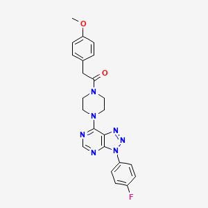 molecular formula C23H22FN7O2 B3412504 3-(4-fluorophenyl)-7-{4-[(4-methoxyphenyl)acetyl]piperazin-1-yl}-3H-[1,2,3]triazolo[4,5-d]pyrimidine CAS No. 933012-71-6
