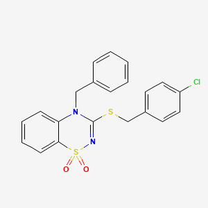 molecular formula C21H17ClN2O2S2 B3412537 4-benzyl-3-[(4-chlorobenzyl)thio]-4H-1,2,4-benzothiadiazine 1,1-dioxide CAS No. 933025-77-5