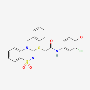 molecular formula C23H20ClN3O4S2 B3412548 2-((4-benzyl-1,1-dioxido-4H-benzo[e][1,2,4]thiadiazin-3-yl)thio)-N-(3-chloro-4-methoxyphenyl)acetamide CAS No. 933025-97-9