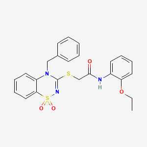 molecular formula C24H23N3O4S2 B3412555 2-((4-benzyl-1,1-dioxido-4H-benzo[e][1,2,4]thiadiazin-3-yl)thio)-N-(2-ethoxyphenyl)acetamide CAS No. 933026-01-8