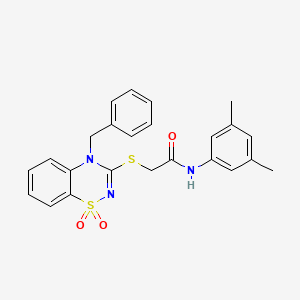 molecular formula C24H23N3O3S2 B3412559 2-[(4-benzyl-1,1-dioxo-4H-1lambda6,2,4-benzothiadiazin-3-yl)sulfanyl]-N-(3,5-dimethylphenyl)acetamide CAS No. 933026-05-2