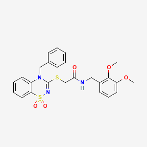 molecular formula C25H25N3O5S2 B3412564 2-[(4-benzyl-1,1-dioxido-4H-1,2,4-benzothiadiazin-3-yl)thio]-N-(2,3-dimethoxybenzyl)acetamide CAS No. 933026-13-2