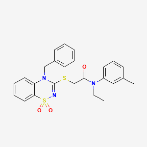 molecular formula C25H25N3O3S2 B3412578 2-((4-benzyl-1,1-dioxido-4H-benzo[e][1,2,4]thiadiazin-3-yl)thio)-N-ethyl-N-(m-tolyl)acetamide CAS No. 933026-48-3