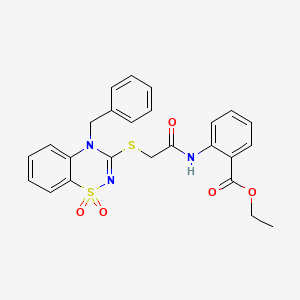 molecular formula C25H23N3O5S2 B3412584 ethyl 2-{2-[(4-benzyl-1,1-dioxo-4H-1lambda6,2,4-benzothiadiazin-3-yl)sulfanyl]acetamido}benzoate CAS No. 933026-52-9