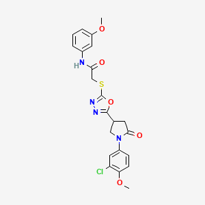 molecular formula C22H21ClN4O5S B3412602 2-((5-(1-(3-chloro-4-methoxyphenyl)-5-oxopyrrolidin-3-yl)-1,3,4-oxadiazol-2-yl)thio)-N-(3-methoxyphenyl)acetamide CAS No. 933192-98-4