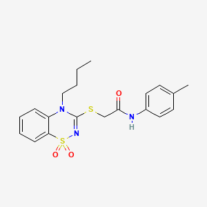 molecular formula C20H23N3O3S2 B3412611 2-((4-butyl-1,1-dioxido-4H-benzo[e][1,2,4]thiadiazin-3-yl)thio)-N-(p-tolyl)acetamide CAS No. 933211-85-9