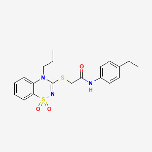 molecular formula C20H23N3O3S2 B3412616 2-((1,1-dioxido-4-propyl-4H-benzo[e][1,2,4]thiadiazin-3-yl)thio)-N-(4-ethylphenyl)acetamide CAS No. 933211-97-3