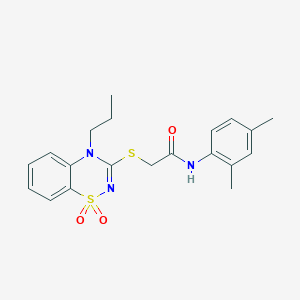 molecular formula C20H23N3O3S2 B3412628 N-(2,4-dimethylphenyl)-2-((1,1-dioxido-4-propyl-4H-benzo[e][1,2,4]thiadiazin-3-yl)thio)acetamide CAS No. 933212-05-6