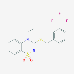 molecular formula C18H17F3N2O2S2 B3412635 4-propyl-3-{[3-(trifluoromethyl)benzyl]thio}-4H-1,2,4-benzothiadiazine 1,1-dioxide CAS No. 933212-09-0