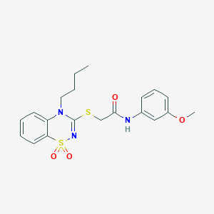 molecular formula C20H23N3O4S2 B3412652 2-[(4-butyl-1,1-dioxo-4H-1lambda6,2,4-benzothiadiazin-3-yl)sulfanyl]-N-(3-methoxyphenyl)acetamide CAS No. 933213-03-7