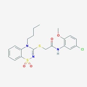 molecular formula C20H22ClN3O4S2 B3412659 2-((4-butyl-1,1-dioxido-4H-benzo[e][1,2,4]thiadiazin-3-yl)thio)-N-(5-chloro-2-methoxyphenyl)acetamide CAS No. 933213-11-7