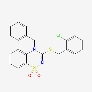 molecular formula C21H17ClN2O2S2 B3412673 4-benzyl-3-[(2-chlorobenzyl)thio]-4H-1,2,4-benzothiadiazine 1,1-dioxide CAS No. 933214-37-0