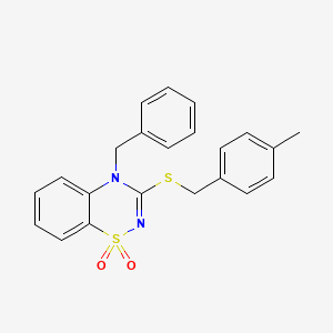 molecular formula C22H20N2O2S2 B3412677 4-benzyl-3-((4-methylbenzyl)thio)-4H-benzo[e][1,2,4]thiadiazine 1,1-dioxide CAS No. 933214-49-4