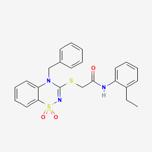 molecular formula C24H23N3O3S2 B3412678 2-[(4-benzyl-1,1-dioxido-4H-1,2,4-benzothiadiazin-3-yl)thio]-N-(2-ethylphenyl)acetamide CAS No. 933214-53-0