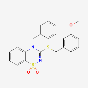 molecular formula C22H20N2O3S2 B3412688 4-benzyl-3-((3-methoxybenzyl)thio)-4H-benzo[e][1,2,4]thiadiazine 1,1-dioxide CAS No. 933214-85-8