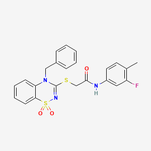 molecular formula C23H20FN3O3S2 B3412724 2-((4-benzyl-1,1-dioxido-4H-benzo[e][1,2,4]thiadiazin-3-yl)thio)-N-(3-fluoro-4-methylphenyl)acetamide CAS No. 933235-36-0