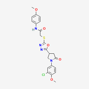 molecular formula C22H21ClN4O5S B3412738 2-((5-(1-(3-chloro-4-methoxyphenyl)-5-oxopyrrolidin-3-yl)-1,3,4-oxadiazol-2-yl)thio)-N-(4-methoxyphenyl)acetamide CAS No. 933240-54-1