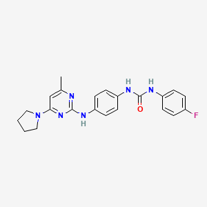 molecular formula C22H23FN6O B3412761 1-(4-Fluorophenyl)-3-(4-{[4-methyl-6-(pyrrolidin-1-yl)pyrimidin-2-yl]amino}phenyl)urea CAS No. 933253-89-5