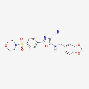 molecular formula C22H20N4O6S B3412781 5-[(1,3-Benzodioxol-5-ylmethyl)amino]-2-[4-(morpholin-4-ylsulfonyl)phenyl]-1,3-oxazole-4-carbonitrile CAS No. 940998-01-6