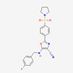 molecular formula C21H19FN4O3S B3412797 5-((4-Fluorobenzyl)amino)-2-(4-(pyrrolidin-1-ylsulfonyl)phenyl)oxazole-4-carbonitrile CAS No. 940998-25-4