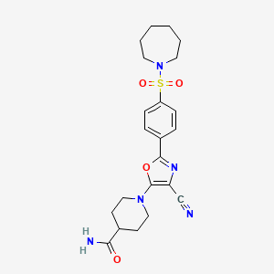 molecular formula C22H27N5O4S B3412801 1-{2-[4-(Azepan-1-ylsulfonyl)phenyl]-4-cyano-1,3-oxazol-5-yl}piperidine-4-carboxamide CAS No. 940999-53-1