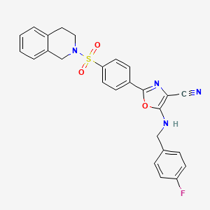 B3412819 2-(4-((3,4-dihydroisoquinolin-2(1H)-yl)sulfonyl)phenyl)-5-((4-fluorobenzyl)amino)oxazole-4-carbonitrile CAS No. 941003-10-7