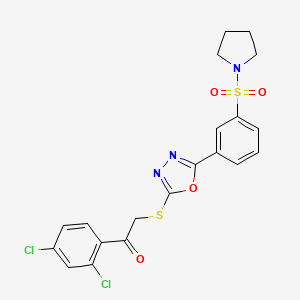 molecular formula C20H17Cl2N3O4S2 B3412838 1-(2,4-Dichlorophenyl)-2-((5-(3-(pyrrolidin-1-ylsulfonyl)phenyl)-1,3,4-oxadiazol-2-yl)thio)ethanone CAS No. 941244-28-6