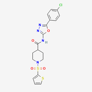 molecular formula C18H17ClN4O4S2 B3412952 N-(5-(4-chlorophenyl)-1,3,4-oxadiazol-2-yl)-1-(thiophen-2-ylsulfonyl)piperidine-4-carboxamide CAS No. 941896-47-5
