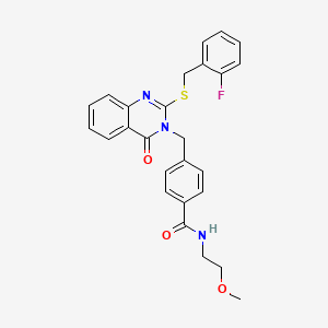 molecular formula C26H24FN3O3S B3413028 4-((2-((2-fluorobenzyl)thio)-4-oxoquinazolin-3(4H)-yl)methyl)-N-(2-methoxyethyl)benzamide CAS No. 941940-03-0