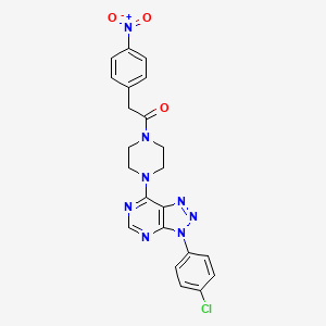 molecular formula C22H19ClN8O3 B3413101 1-(4-(3-(4-chlorophenyl)-3H-[1,2,3]triazolo[4,5-d]pyrimidin-7-yl)piperazin-1-yl)-2-(4-nitrophenyl)ethanone CAS No. 941978-76-3