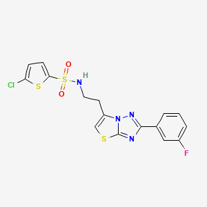 molecular formula C16H12ClFN4O2S3 B3413223 5-chloro-N-(2-(2-(3-fluorophenyl)thiazolo[3,2-b][1,2,4]triazol-6-yl)ethyl)thiophene-2-sulfonamide CAS No. 946206-78-6