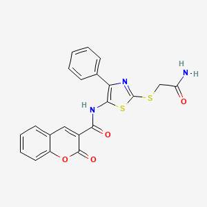 molecular formula C21H15N3O4S2 B3413297 N-(2-((2-amino-2-oxoethyl)thio)-4-phenylthiazol-5-yl)-2-oxo-2H-chromene-3-carboxamide CAS No. 946211-08-1