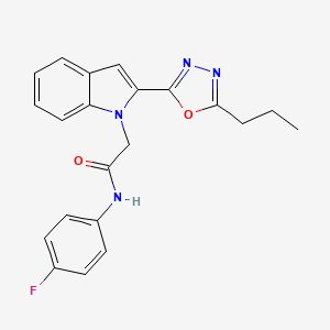 molecular formula C21H19FN4O2 B3413455 N-(4-fluorophenyl)-2-[2-(5-propyl-1,3,4-oxadiazol-2-yl)-1H-indol-1-yl]acetamide CAS No. 946232-10-6