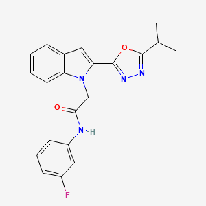 molecular formula C21H19FN4O2 B3413467 N-(3-fluorophenyl)-2-(2-(5-isopropyl-1,3,4-oxadiazol-2-yl)-1H-indol-1-yl)acetamide CAS No. 946232-68-4